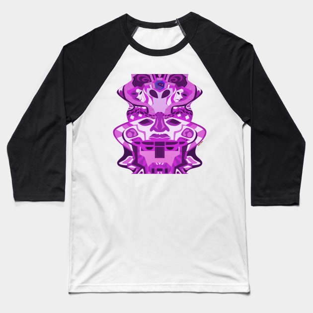 deep alien olmec totem head in purple mandala ecopop Baseball T-Shirt by jorge_lebeau